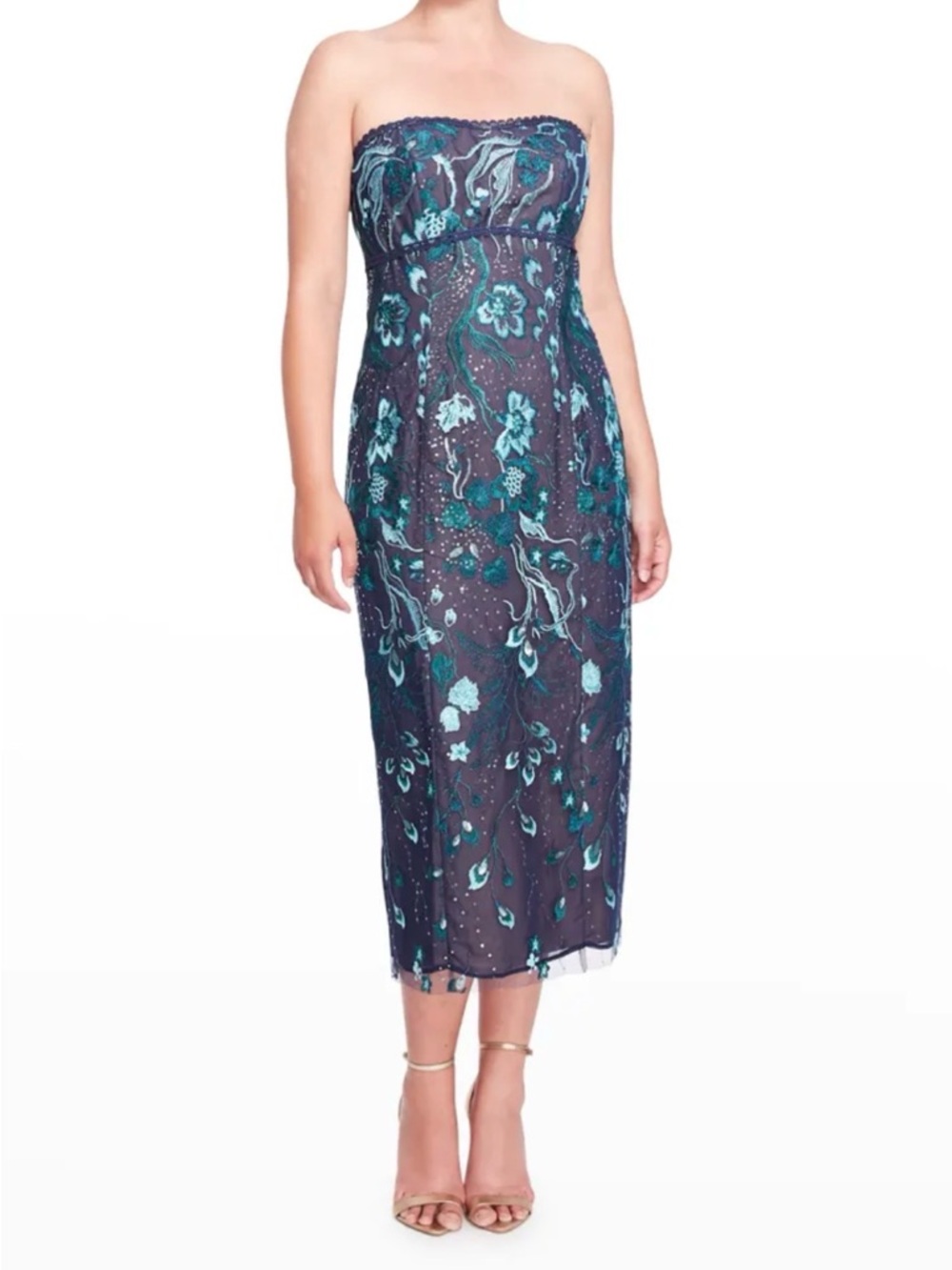 NWT Marchesa Notte Strapless Embroidered Sequin Tea Length DressSize 10